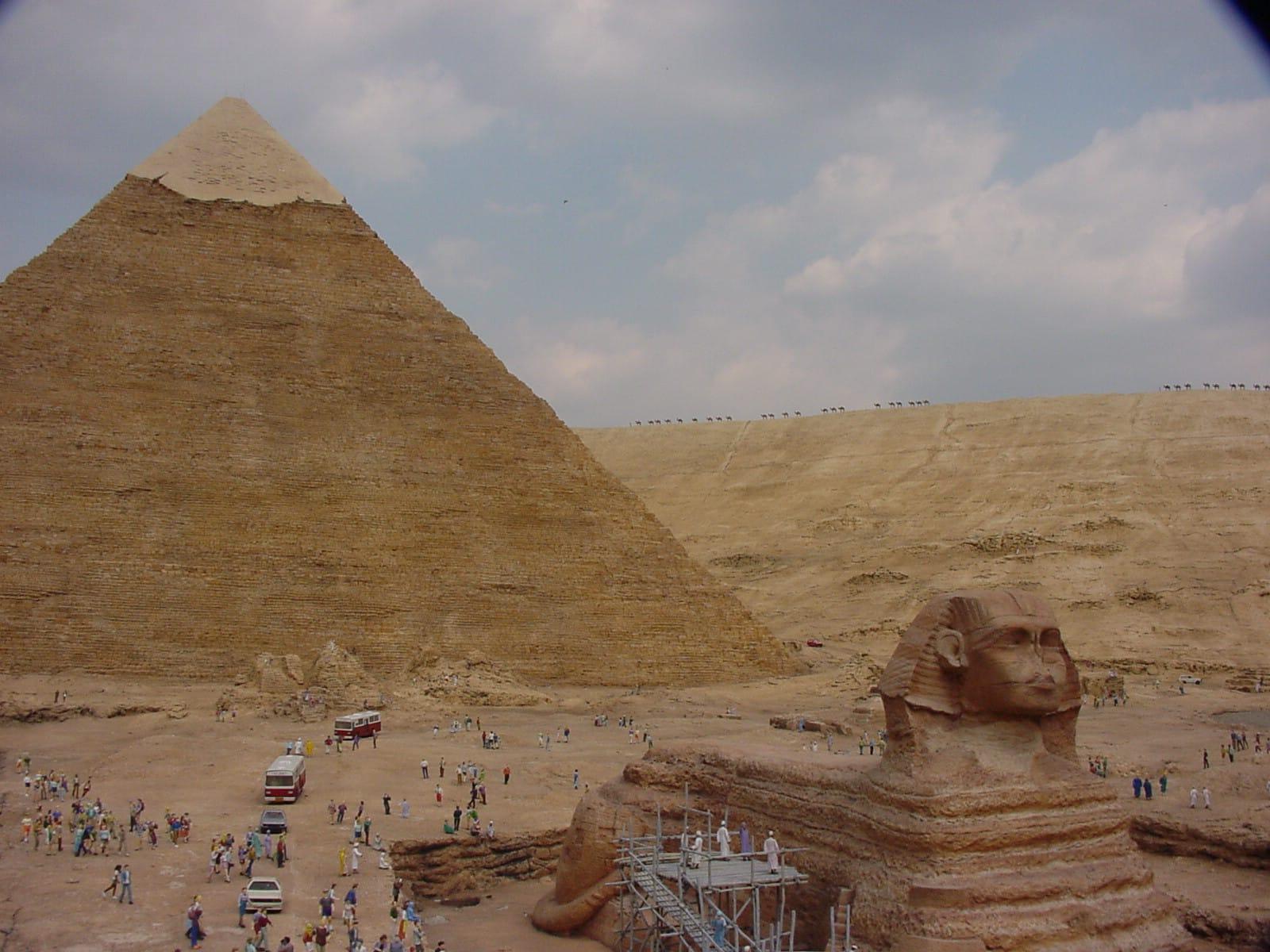 Miniature replica of an Egyptian pyramid in a model park